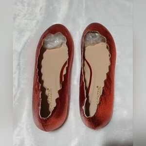 Women's MISTY Shimmery Red-Orange Ballet Flats NWOT